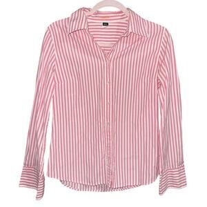 J. Crew cotton poplin shirt in stripe pink white collared button up women’s med